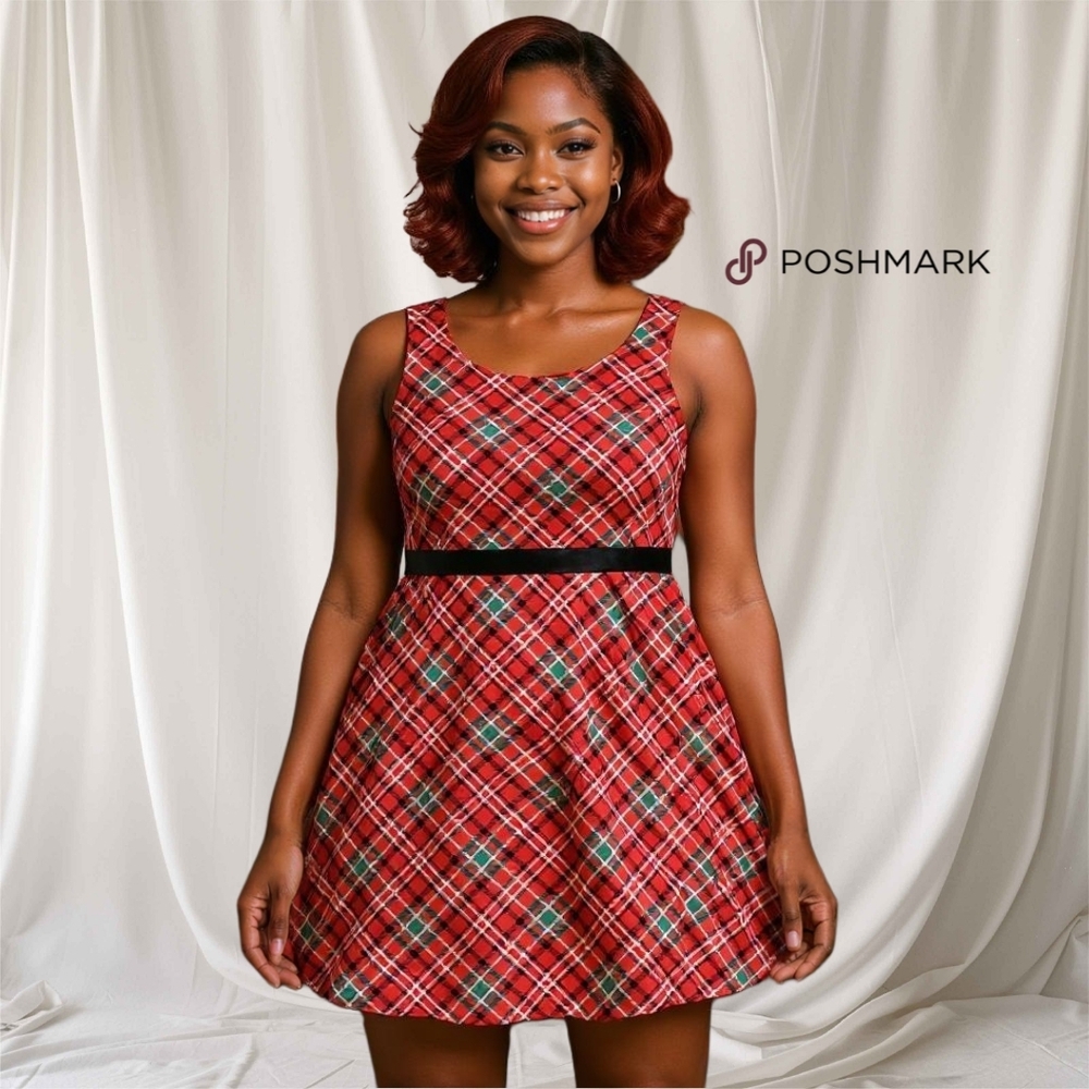 Red Plaid Sleeveless Dress